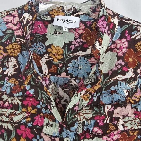 FRNCH PARIS Nude Lady Floral Button Front Ruffles Women's Size Medium Longsleeve - Picture 7 of 10